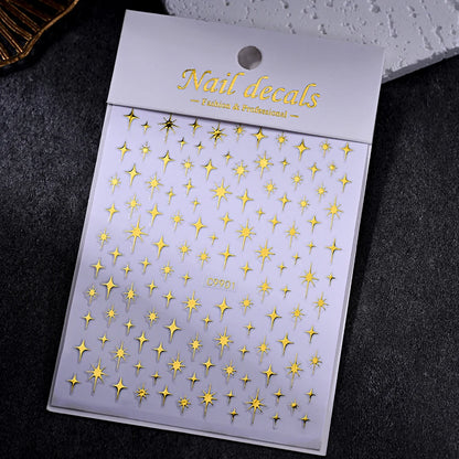1pcs 3D Bronzing Gold Love Heart Nail Art Stickers Y2K Holographic Stars Sun Starlight DIY Nail Decals Heart Manicure Decoration
