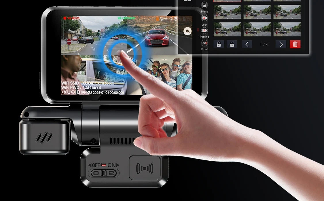 XUOIB I9pro-WB 4CH 360° Dash Cam 4'' Touch Screen 4K/2K Front for Car DVR Camera 24H Parking Mode GPS WiFi Recorder Night Vision