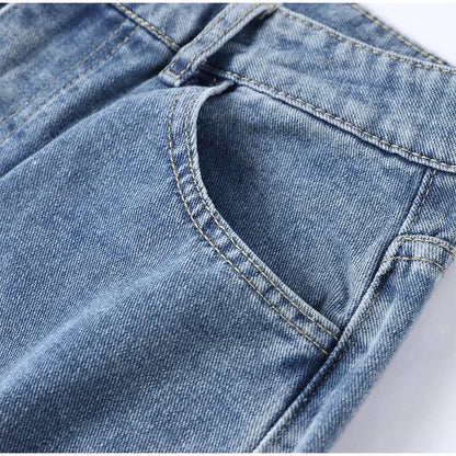 Female Vintage Leather Pocket Jeans Women Blue Zipper Straight Loose Trousers Lady New Fashion Daily Casual Spring Pants 2026