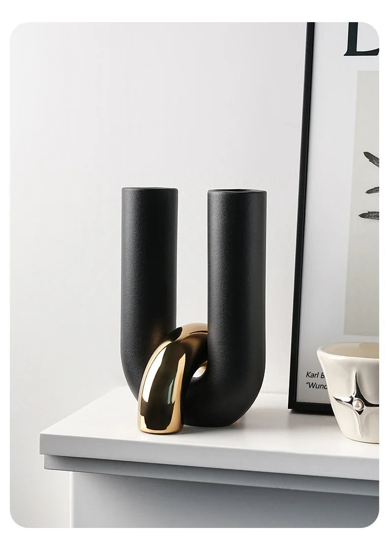 Creative U-shaped Ceramic Vase Flower Pots Desk Decoration Flowers Arrangement Porcelain Floral Vases Room Aesthetic Decor