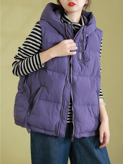 Schinteon Women 90% White Duck Down Vest with Hood Autumn Winter Over Size Casual Sleeveless Jacket Top Fashionable Gilet 2026