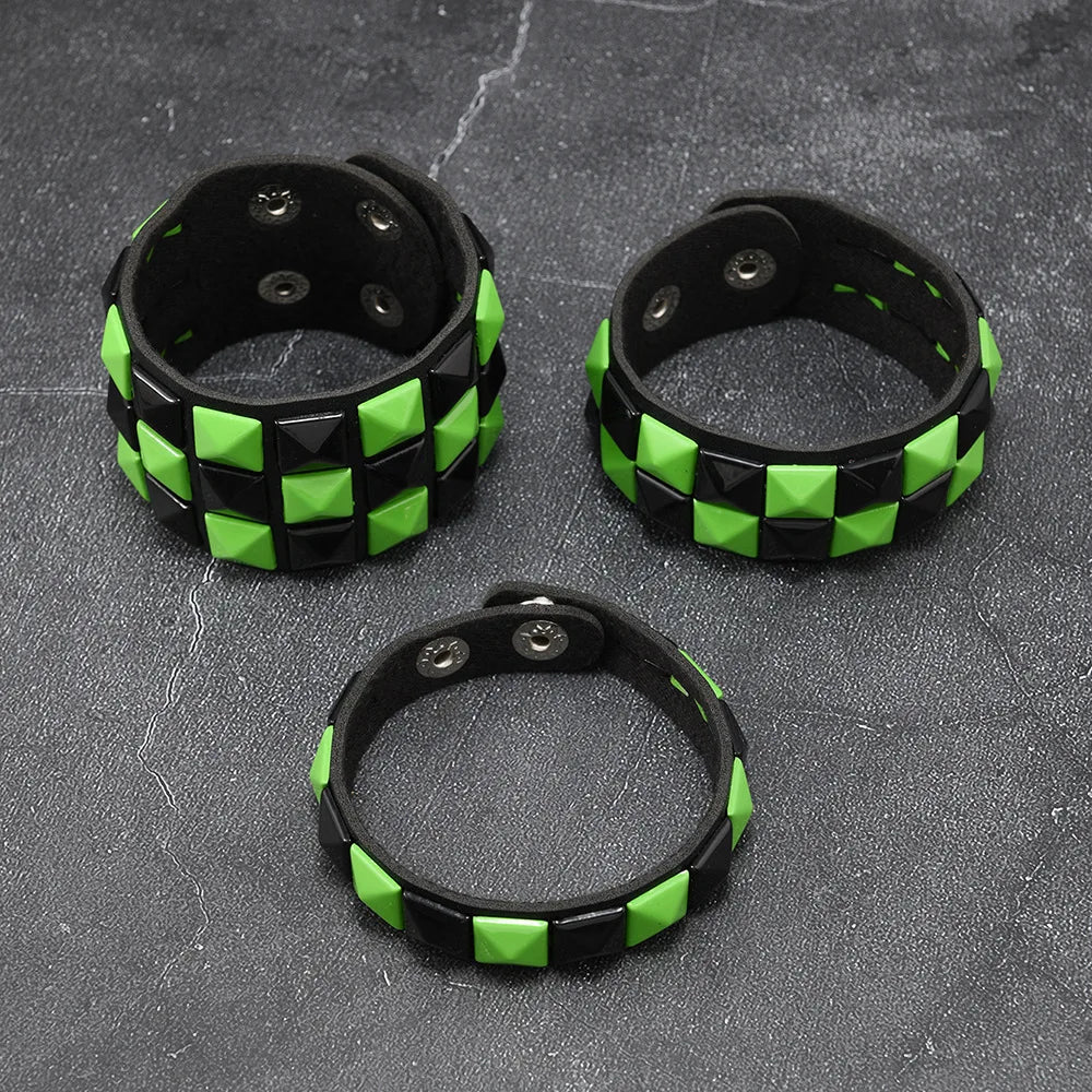 3Pcs/Set Fashion Contrasting Rivets Leather Wrist Friendship Big Wide Bracelet For Male Female Buckle Vintage Punk Jewelry