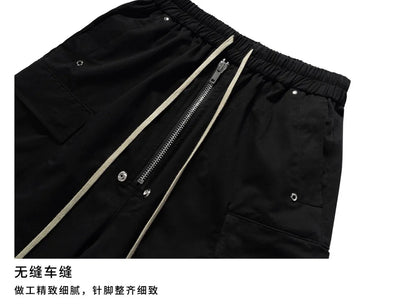 2025 Dark RO Style Drawstring Multi-pocket Tooling Shorts Men's Niche Casual Loose Straight Five-point Pants