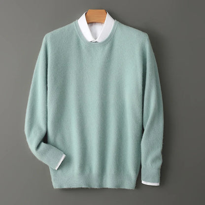 Men's 100% Pure Mink Cashmere Sweater O-Neck Pullovers Knit Large Size Mink Sweater Winter New Long Sleeve High-End Jumpers Tops