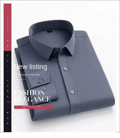 55-105KG Men's long sleeved elastic shirt, non ironing business dress, professional work attire, stand up collar shirt