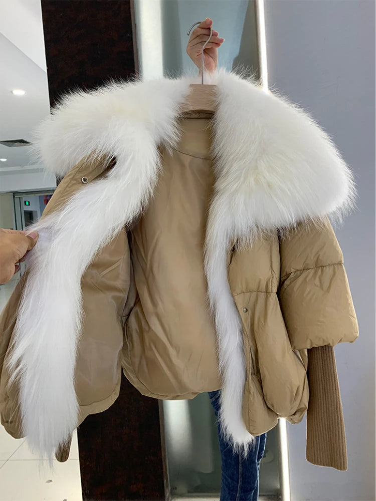 2024 Winter Women Warm Coat Oversized Real Fox Fur Collar Thick Luxury Outerwear New Fashion 90% Goose Down Jacket