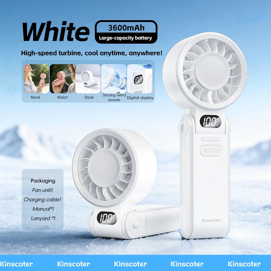 Portable High Speed Cooling Handheld Fan 3600mAh Rechargeable 100 Wind Speeds Adjustable Mini Foldable Air Cooling Turbo Fan