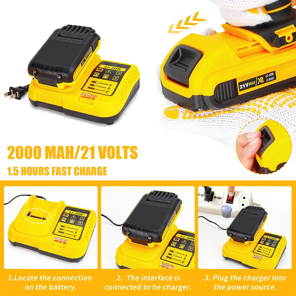 21V Portable Cordless Power Drill Set Impact Screw Driver with 120 Piece Toolbox with 2 Rechargeable Battery LED Light for Home