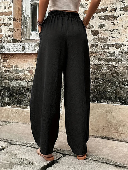 Plus Size Women's Cotton-Linen Harem Trousers Retro Loose-Fit Casual Trousers Elasticated Waistband Workwear Wide-Leg Trousers