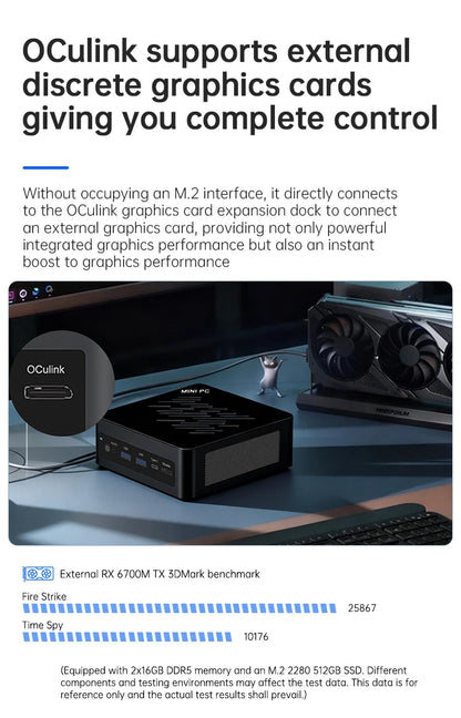 Topton Gaming Mini PC OCuLink AMD Ryzen AI 9 HX 370 AI 7 PRO 360 Ryzen 7 8845HS/7840HS Desktop Small Computer Windows 11 WiFi6E