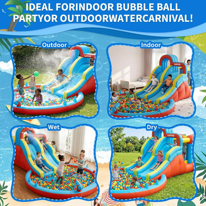 Garvee Kids Bouncy Castle with Water Slide, Large Inflatable with Blower, Jumping Area, Water Gun, Splash Pool, Outdoor Slide, Children’s Play Bouncer for Indoor or Outdoor Garden Games, Backyard Toy
