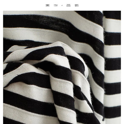 Classic Striped Long Sleeve T-Shirt Casual Versatile Knitted Pullover Top for Women 2026 Spring New Style