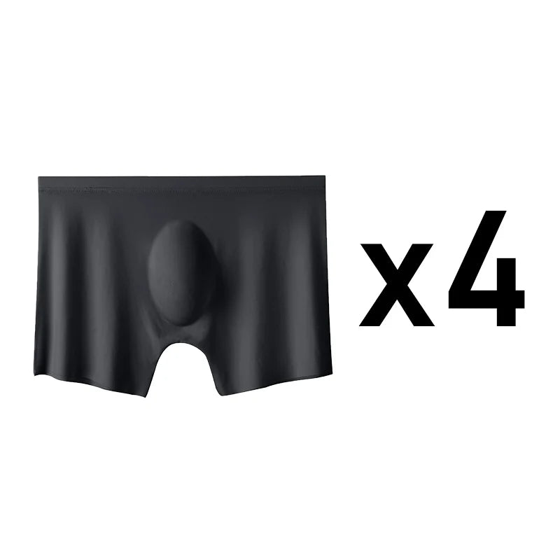 4PCS Men's Ice Silk Ultra-thin Seamless Shorts Sexy Lingerie Solid Breathable Boxers Briefs Men Underpants