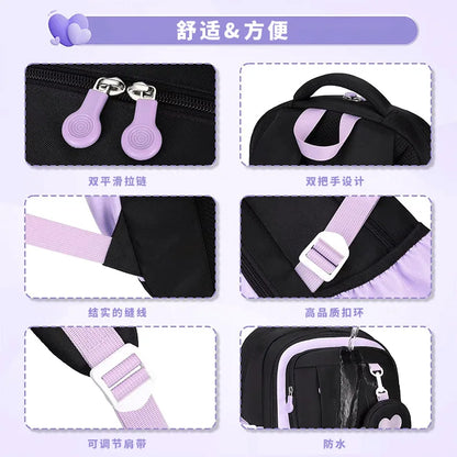 Love Pattern School Bag Backpack Pencil Case lunch bag Three Piece Set Nylon Fabric Waterproof Boy Girl Teenagers Trend Backpack