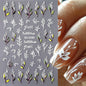 5D Hibiscus Flower Nail Embossed Sticker Acrylic Pink White Gold Petal Leaf Adhesive Decal Butterfly Dragon Floral Elegant Decor