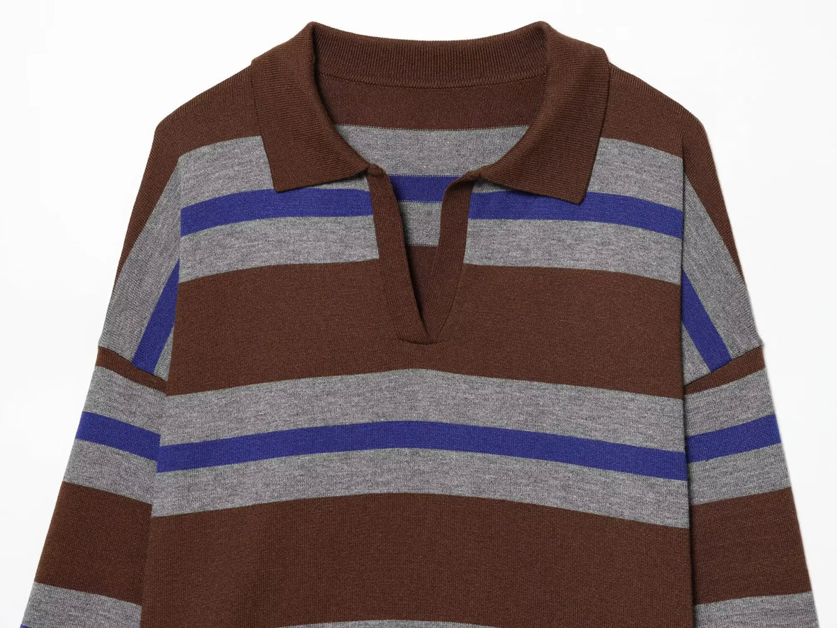 Sweater knitted Pullover Women's Spring 2026 New Fashion Striped Loose Polo neck Warm Women Sweater Chic Youth Holiday Pullover