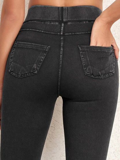 2025 New Fitness Imitation Jeans leggings Women High Waist Elastic Butt Lift Pocket Yoga Casual Leggings Slim Skinny Jeggings