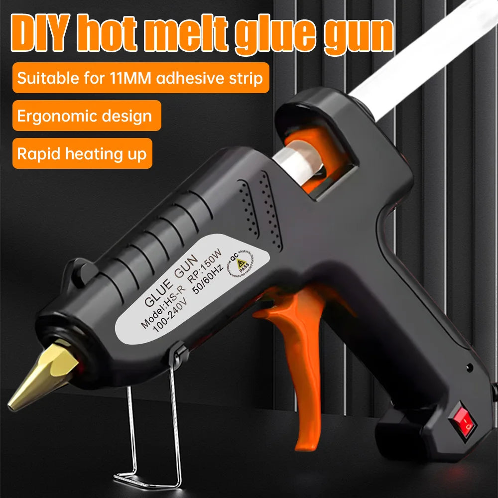 150W Hot Melt Glue Gun 11mm Glue Stick 3-5Min Preheating 15s Quick Release Copper Nozzle Anti-scald 100-220V EU US Plug