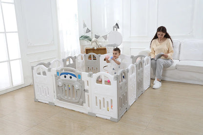 UBRAVOO Foldable Baby Playpen with Basketball Hoop & 50Pcs Coloured Pit Balls,  Toddler and Baby Play pen  fence, 14-Panel
