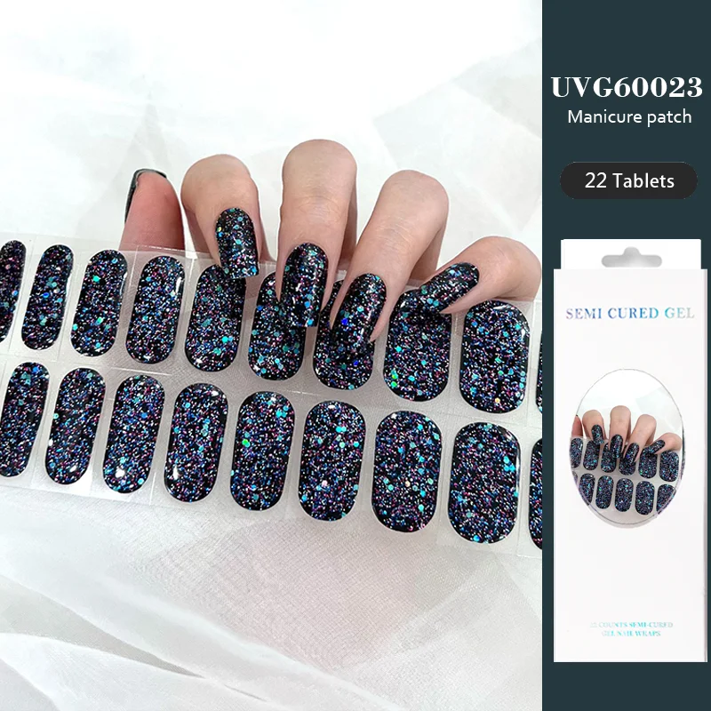 16/22 Tips Semi Cured Gel Nail Stickers for UV Lamp Designer Adhesive Nail Gel Wraps DIY Long-lasting  Nail Decoration