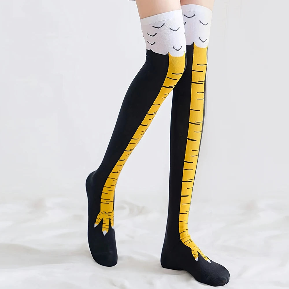 1/2/5/10 Pairs Women Knee High Socks Trendy Cartoon Funny Chicken Claw Socks Fitness Sport Casual Slim Leg Long Tube Socks Women