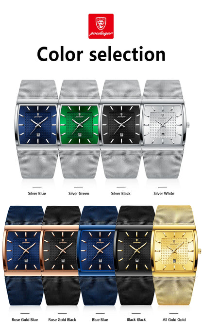 POEDAGAR Top Luxury Men Wristwatch Waterproof Luminous Stainless Steel Mesh Date Man Watch Fashion Business Quartz Men's Watches