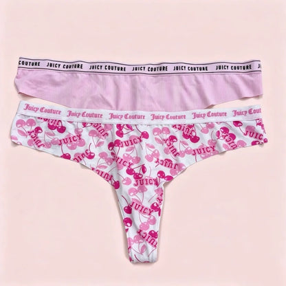 Juicy Couture Women's Seamless Thong Multipack Logo Elastic Waistband Print & Solid G-String Panties Sexy Lingerie Set