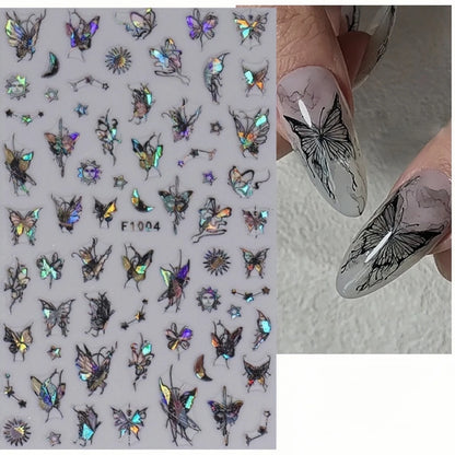 1PCS Marbled Nail Sticker 3D Abstract Lines Sticker Nail Art Supplies Nail Decals Y2K Laser Butterfly Ladies Nail Art Decoration