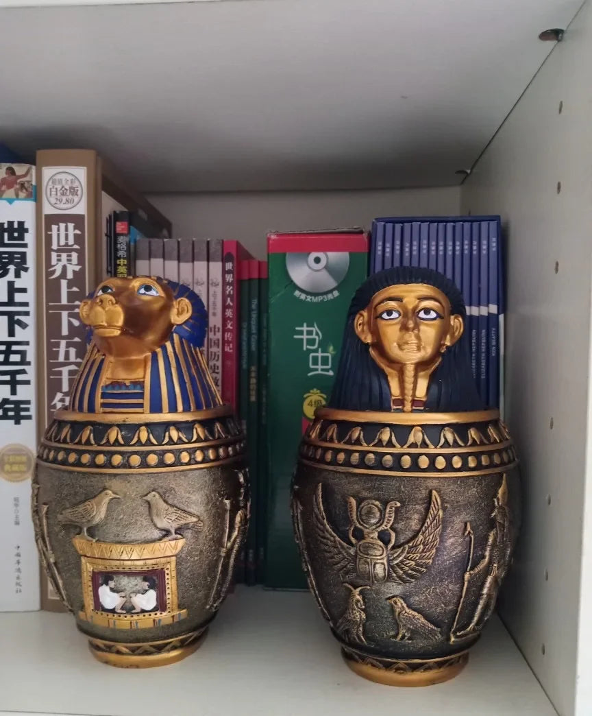 Egyptian Canopic Jar Pet Memorial Urn Anubis Decor Ceramic Ash Keeper Home Art Sculpture Handmade Funeral Keepsake