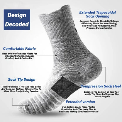 3 Pairs Men's Socks Compression Stockings Breathable Basketball Sports Cycling Moisture Wicking High Elastic Tube