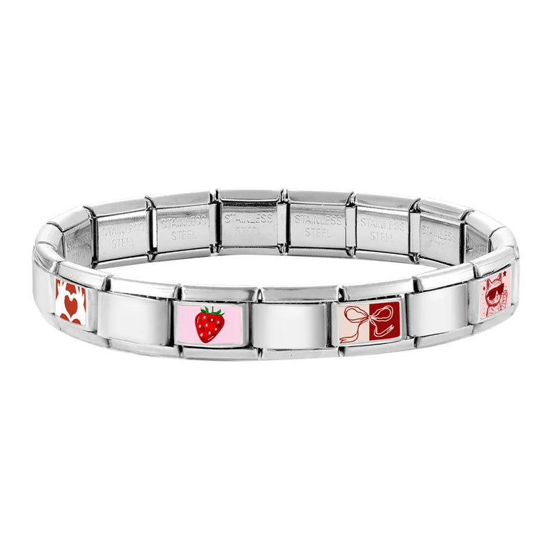 Y2K Red Pink Heart Dog Cat Flowers Italian Charm Link Fit 9mm Stainless Steel Jewelry DIY Making Bracelets For Gifts