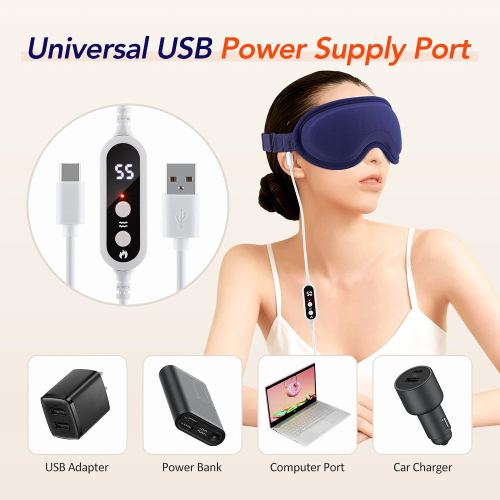 New Heated Eye Mask with 5-Level Hot Compress 6 Vibration Modes 3D Massage Sleep Shading Warm Mask Eye Compress for Relaxation