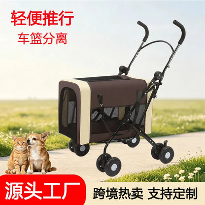 Detachable Cabin Pet Stroller Lightweight Foldable Cat Dog Trolley Outdoor Travel Hand Push Cart for Small & Medium Sized Pets