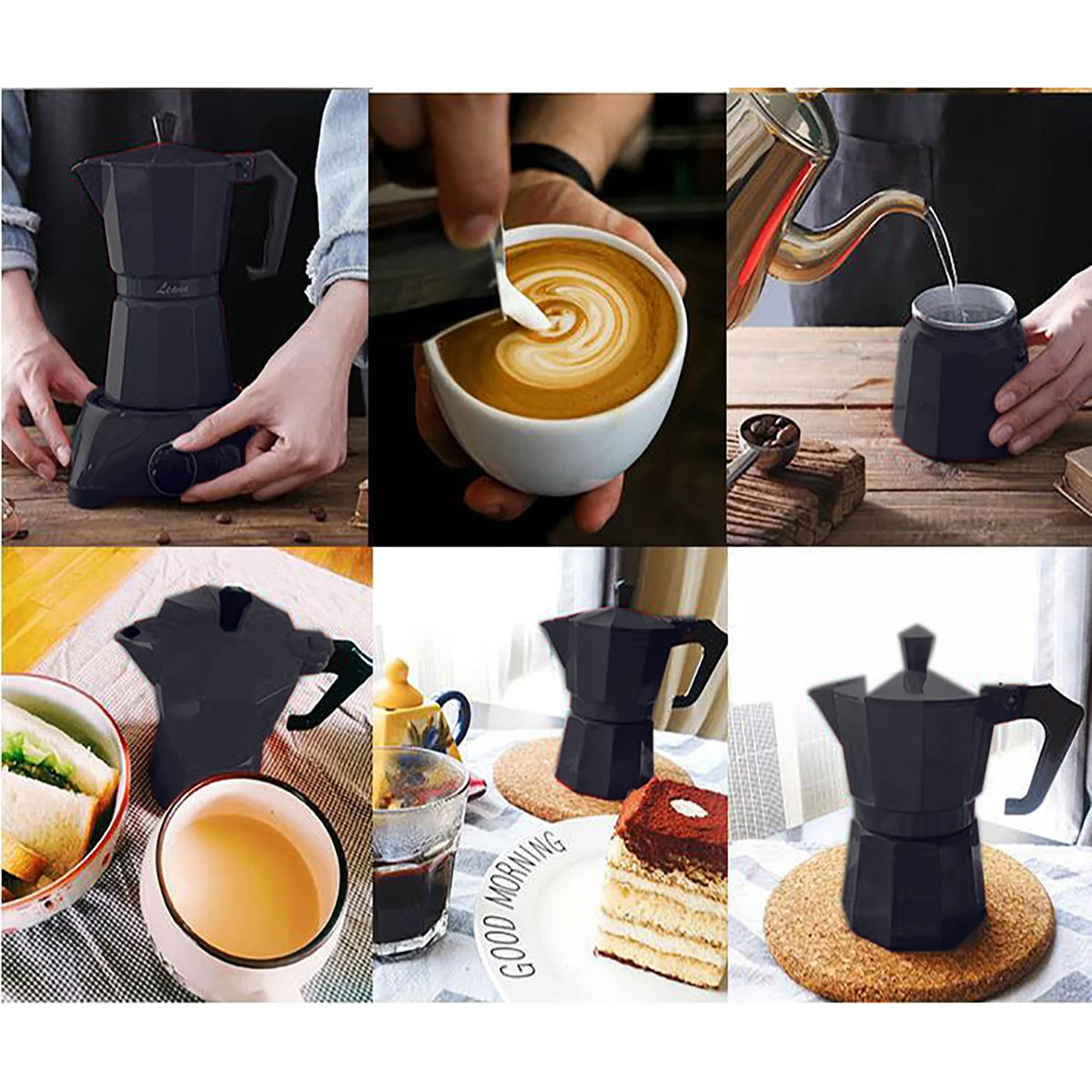300 ml Electric Coffee Machine Aluminium Espresso Maker Mocha Espresso Pot with Separate Base