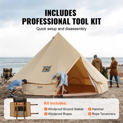 SucceBuy Canvas Bell Tent 4 Seasons 9.8ft Yurt Tent Canvas Tent for Camping with Stove Jack Breathable Tent Holds up to 4 People