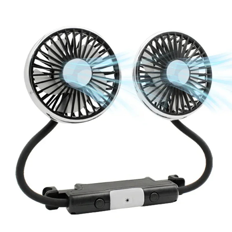 EAFC Car USB Fan Dual Head Cooling Air Fan Independent Switch 3-Speed 360 Degree Adjustable Auto Fan Car Electrical Appliances