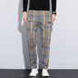 Autumn Winter Luxury Plaid Check Pattern Casual Pants Men Thick Business Elastic Waist Slim Fit Korean Pocket Long Trousers Male