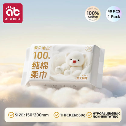 AIBEDILA Newborn Baby Cotton Dry Wipes Unscented Hypoallergenic 3-in-1 Clean Care Thick Facial Towels for Sensitive Infant Skin