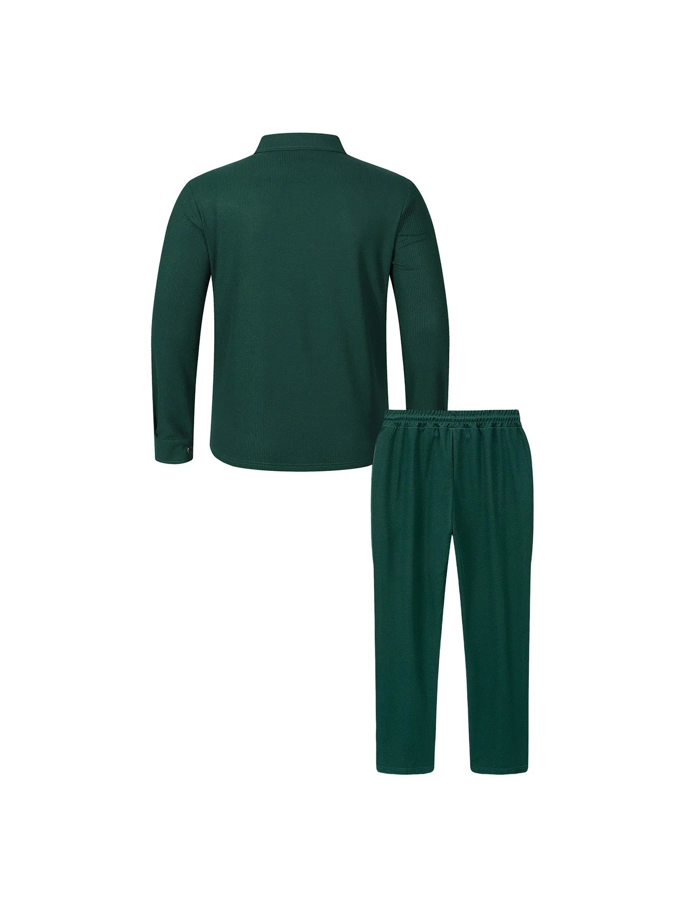 2026 Men's New Style Waffle Plain Color Collar Button-Down Pockets Long-Sleeved Pants Casual Jacket Set