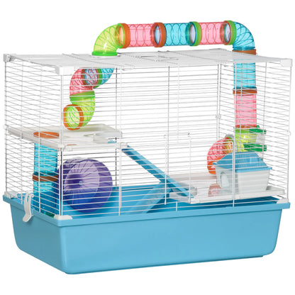 3-level rodent hamster Cage with tunnel, bottle of water, wheel, house, dark ladder. 59L x 36W x 47H cm rat cage hamster cage animals cage rat rat hamster cage