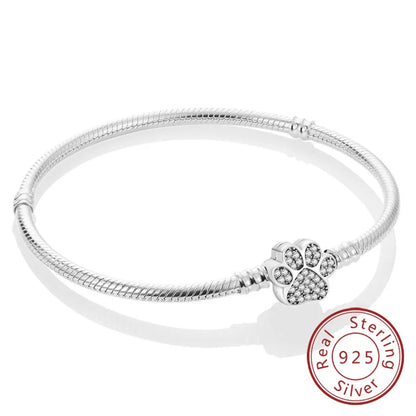 Bracelet Original 925 Sterling Silver Charm Bracelet 17-20CM Love Heart Pave Zirconia Bracelet for Women DIY Charm Jewelry Gifts