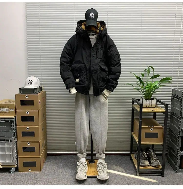 Luxury High-end Down Jackets Men Winter Warm Cargo Coat White Duck Down Coat Windproof Pockets Hooded Thick Parkas Canada