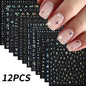 12Pcs 3D Gold Sliver Stars Nail Stickers Bronzing Starlight Nail Art Decals Self Adhesive Slider Decals DIY Nail Tips Decoration