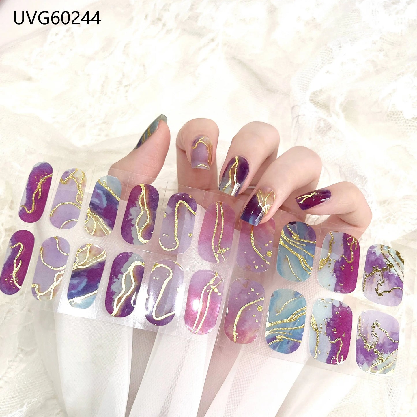 20/22Tips UV Semi cured Gel Nail Stickers Waterproof Long Lasting Full Gel Nail Wraps Press On Nail Decal DIY Manicure
