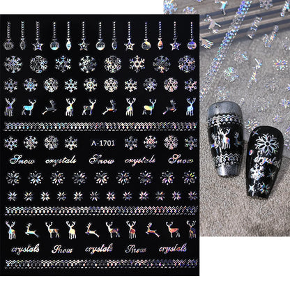 1sheet 3D White Snowflakes Nail Stickers for Christmas Winter Snow Flower Self-adhesive Nail Art Decals DIY Manicure Decorations