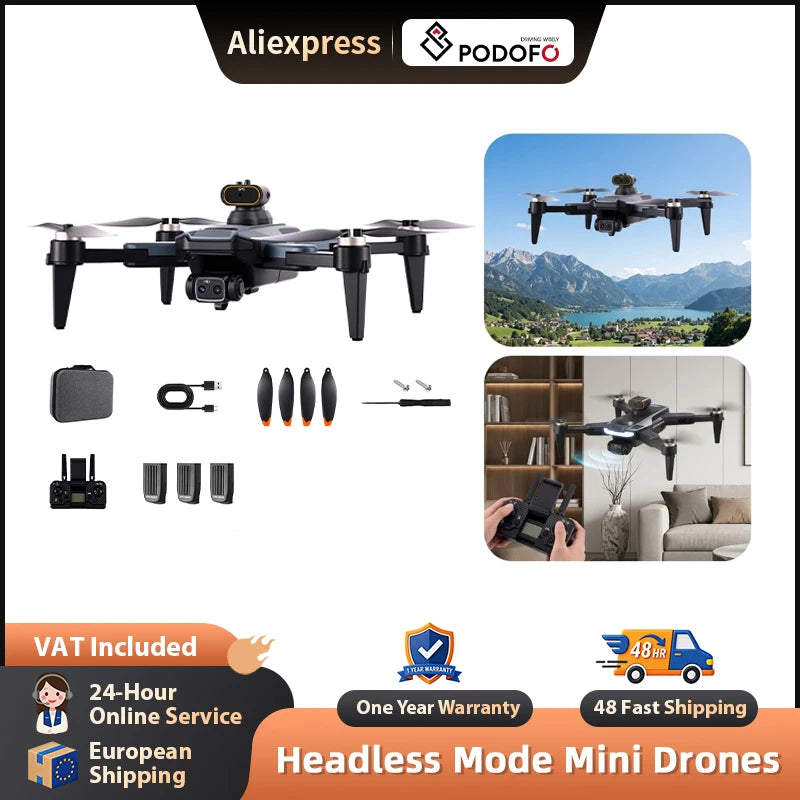 Podofo 4K Drone Dual Camera  Mini Helicopter Quadcopter Toy Obstacle Avoidance Foldable RC Drone Headless Mode Mini Drones Toy With Remote Control