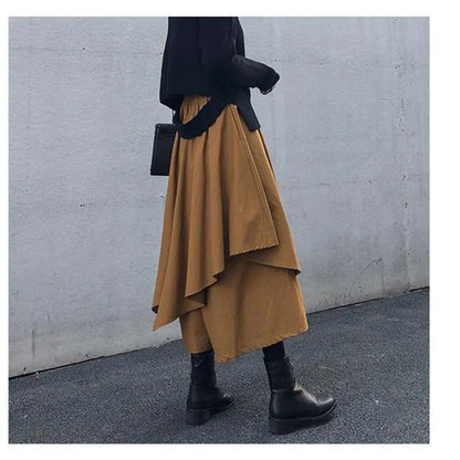 Women Skirts Gothic Irregular Skirts Pants Women High Waist White Black Long Skirts Female Pleated Skirts Culottes Women Clothes