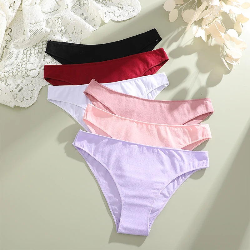 5PCS/Set Cotton Women's Panties Female Underwear Sexy Briefs Lingerie Smooth Comfortable Underpants Solid Color Pantys M-XXL