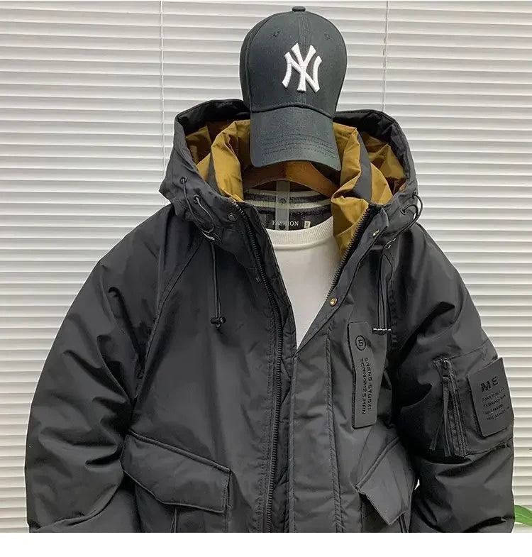 Luxury High-end Down Jackets Men Winter Warm Cargo Coat White Duck Down Coat Windproof Pockets Hooded Thick Parkas Canada