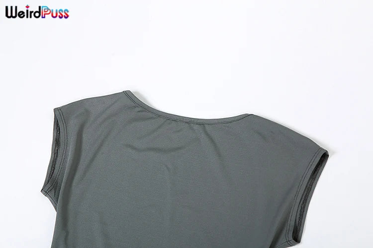 Weird Puss Backless Sexy Women Maxi Dress Short Sleeve Slim Fit Elastic Casual Solid Streetwear Club Party Ladies Summer Bodycon